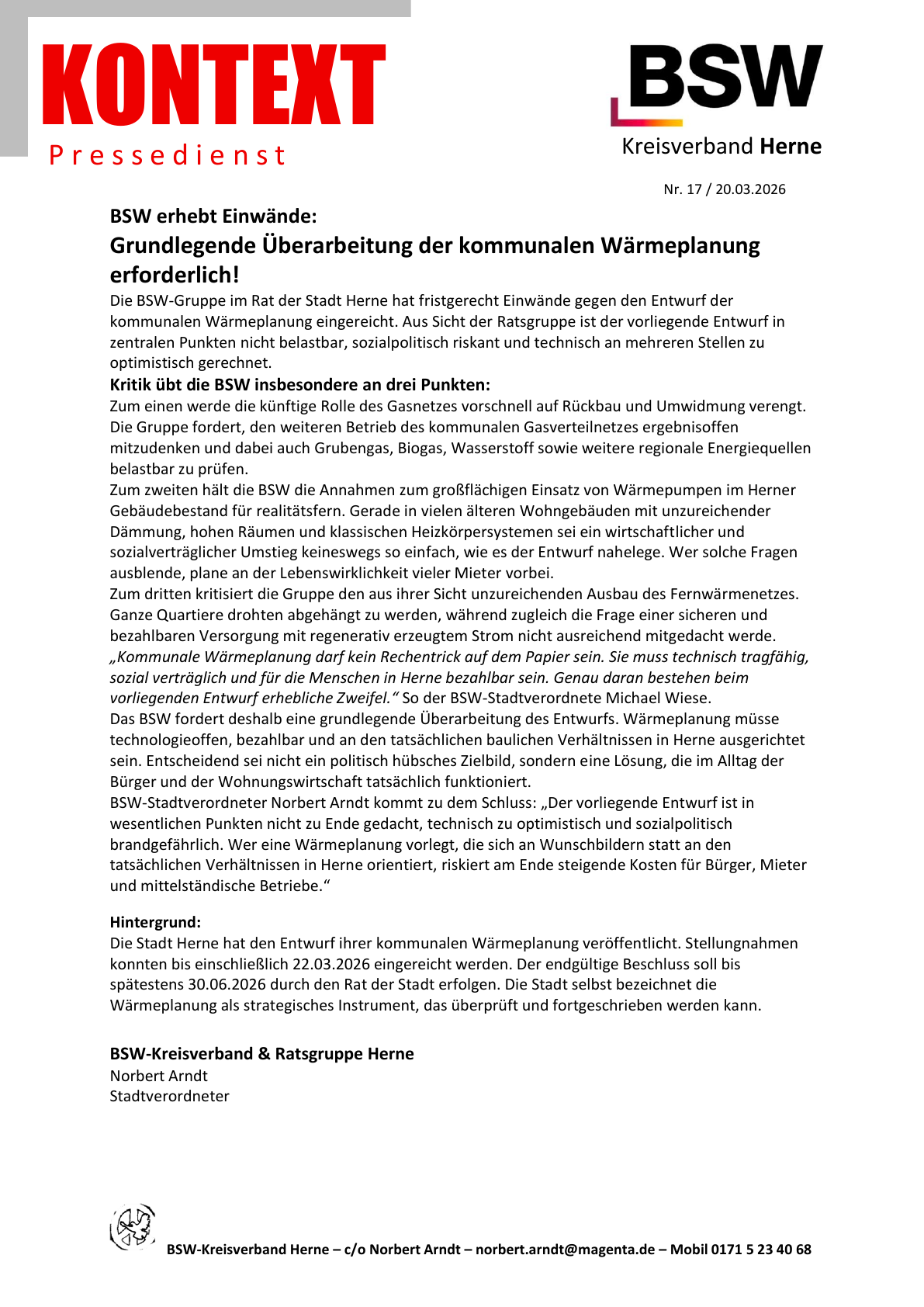 PDF-Seite 1 von KONTEXT Pressedienst Kreisverband Herne Nummer 17