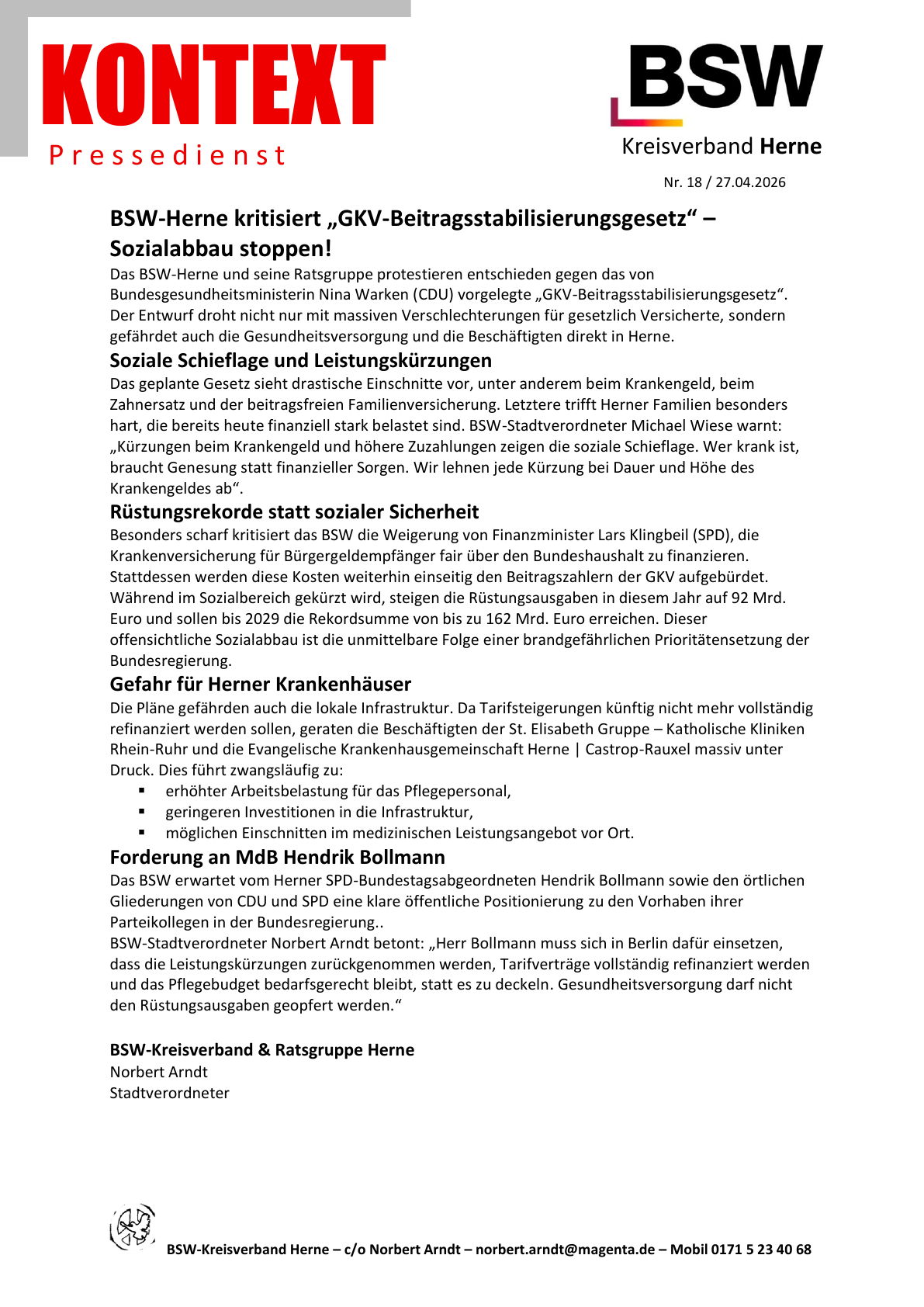 PDF-Seite 1 von KONTEXT Pressedienst Kreisverband Herne Nummer 18
