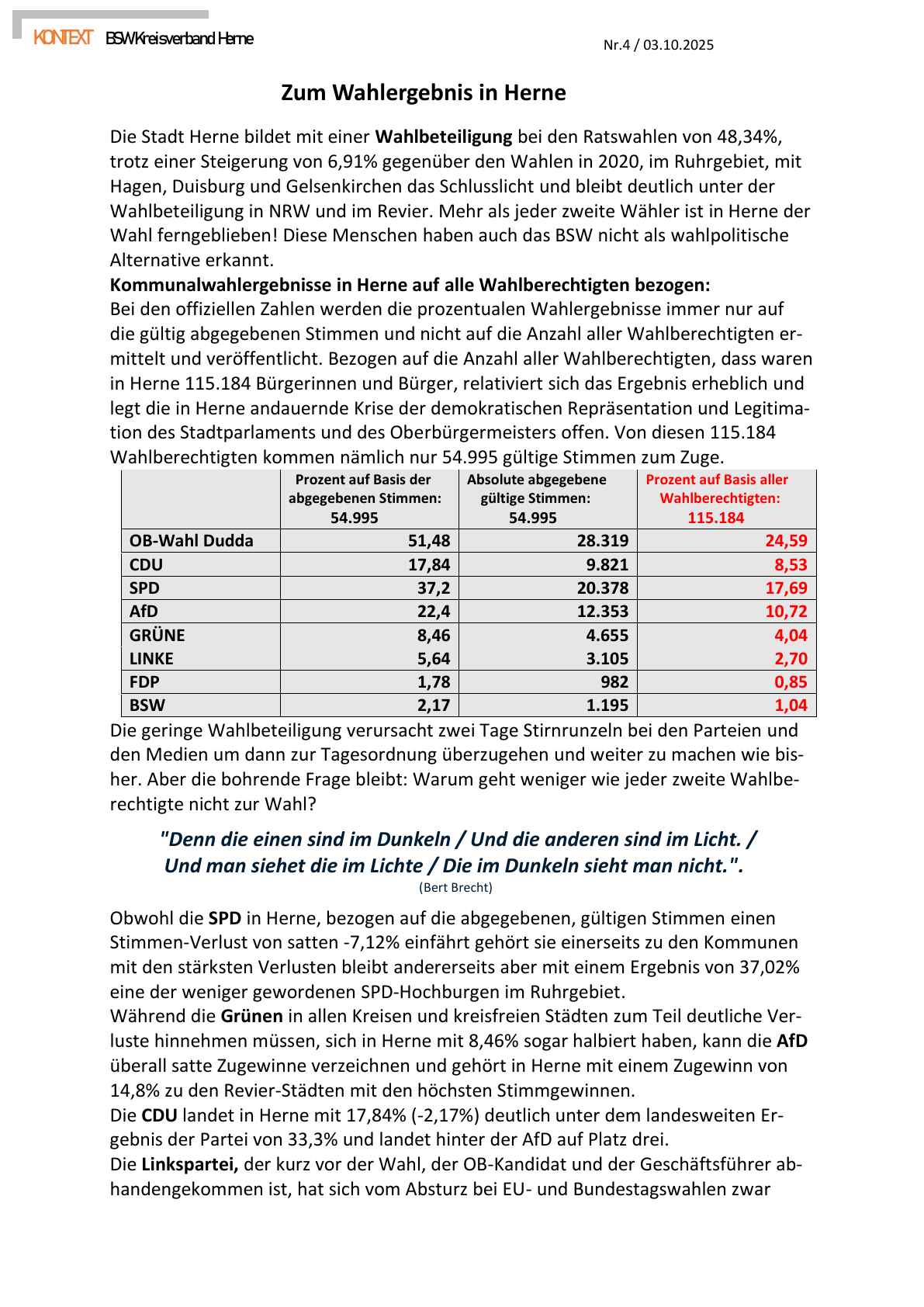 PDF-Seite 5 von KONTEXT Informationen des BSW-Kreisverbands Herne Nr.4 / 03.10.2025 Kommunalwahlen vom 14.09.